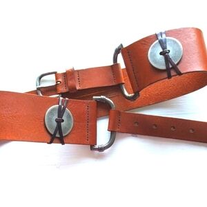 Vintage August Max Statement Wide Brown Leather Belt With Discs Made In Italy